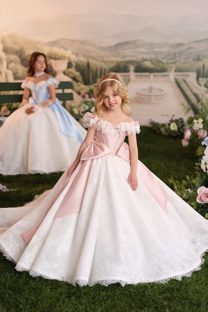 Flower Girl Dresses: Celinora Rose Vintage Lace First Communion Dress - Mia Bambina Boutique