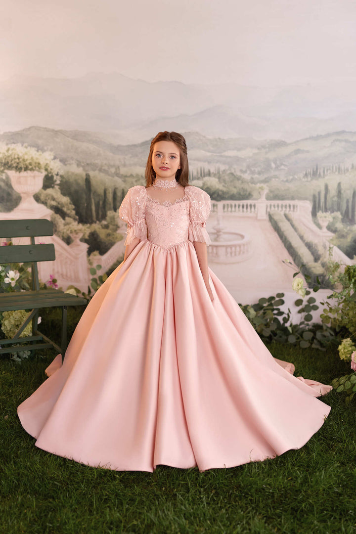 Mia Bambina Couture 2027 Estelle Rosée pink and white flower girl dress