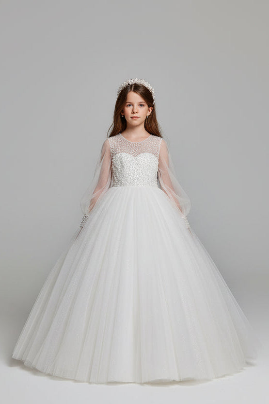 Flower Girl Dresses: Blush Long Sleeve Bridesmaid Dresses - Mia Bambina Boutique
