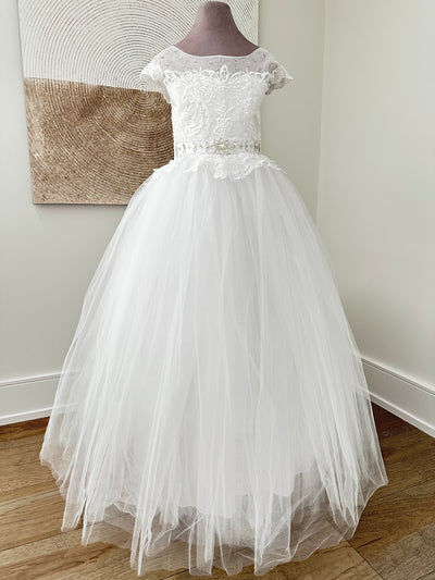 Flower Girl Dresses: Boise Dress Size 14/White in Stock - Mia Bambina Boutique