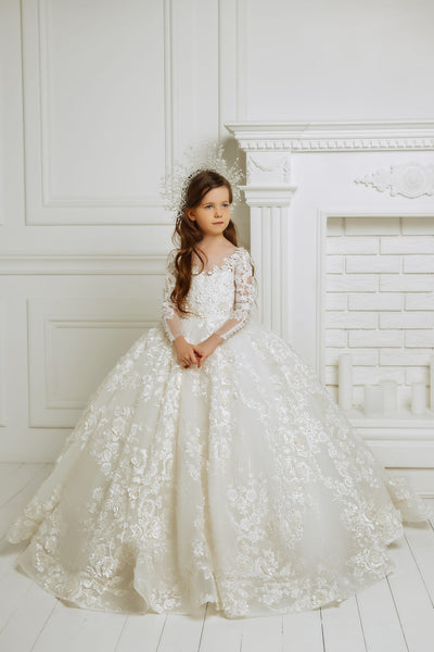 Birthday Dresses: CINDY EXCLUSIVE LACE FLOWER GIRL DRESS - Mia Bambina Boutique