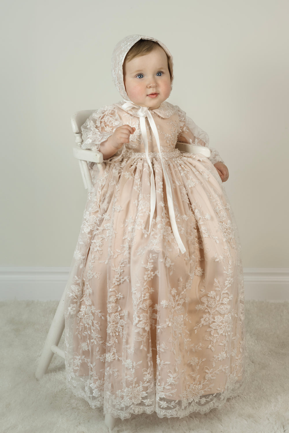 Azalea Christening Gown for Baby Girls – Blush or Ivory Lace