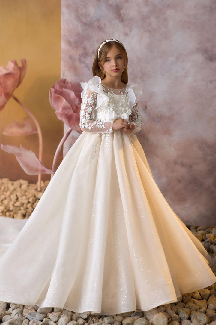 Heavenly Grace Communion Gown long dress with ruffled shoulders