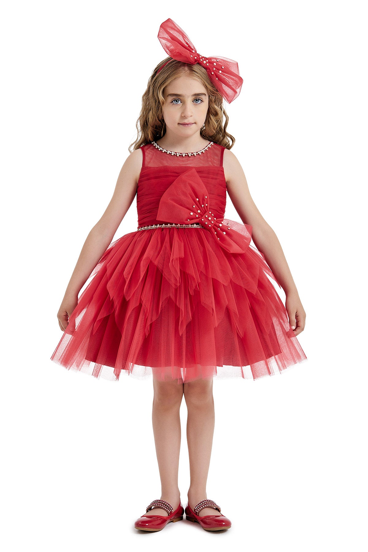 Girl's Dress With Short Sleeves Red