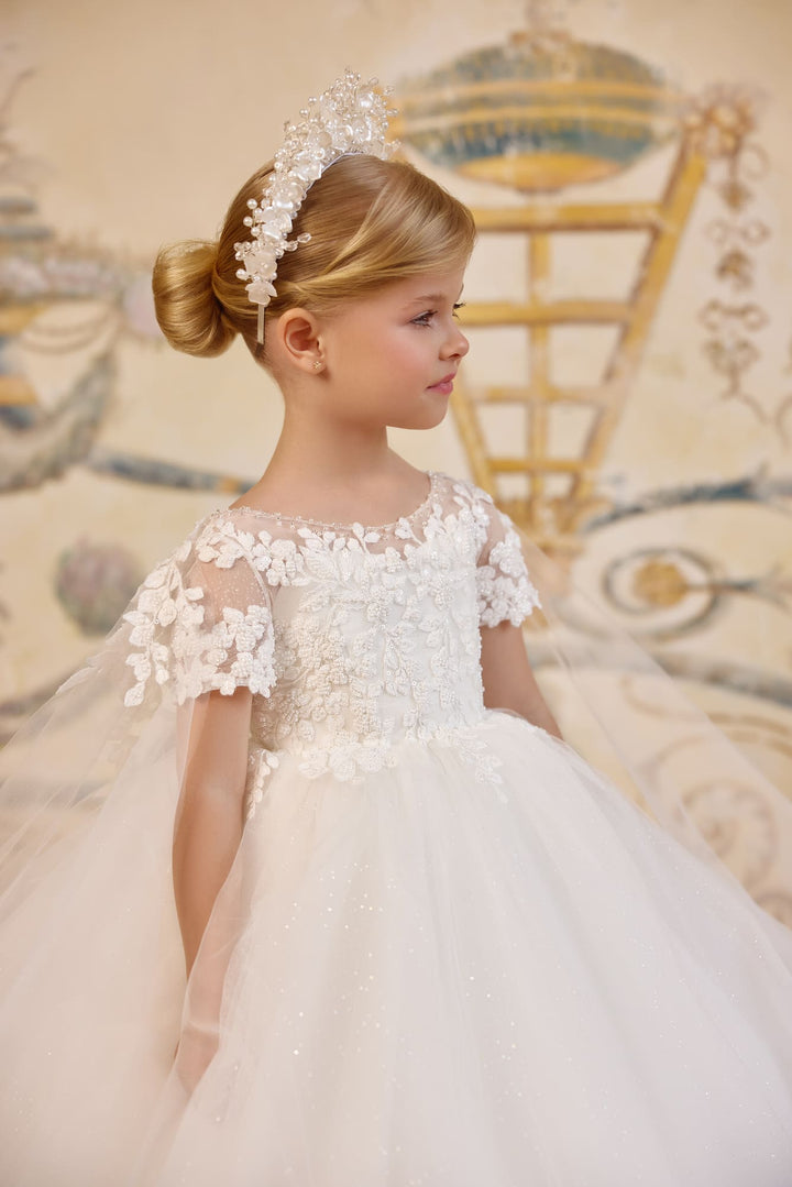 Flower girl dress available in ivory and white with matching lace - Mia Bambina Boutique