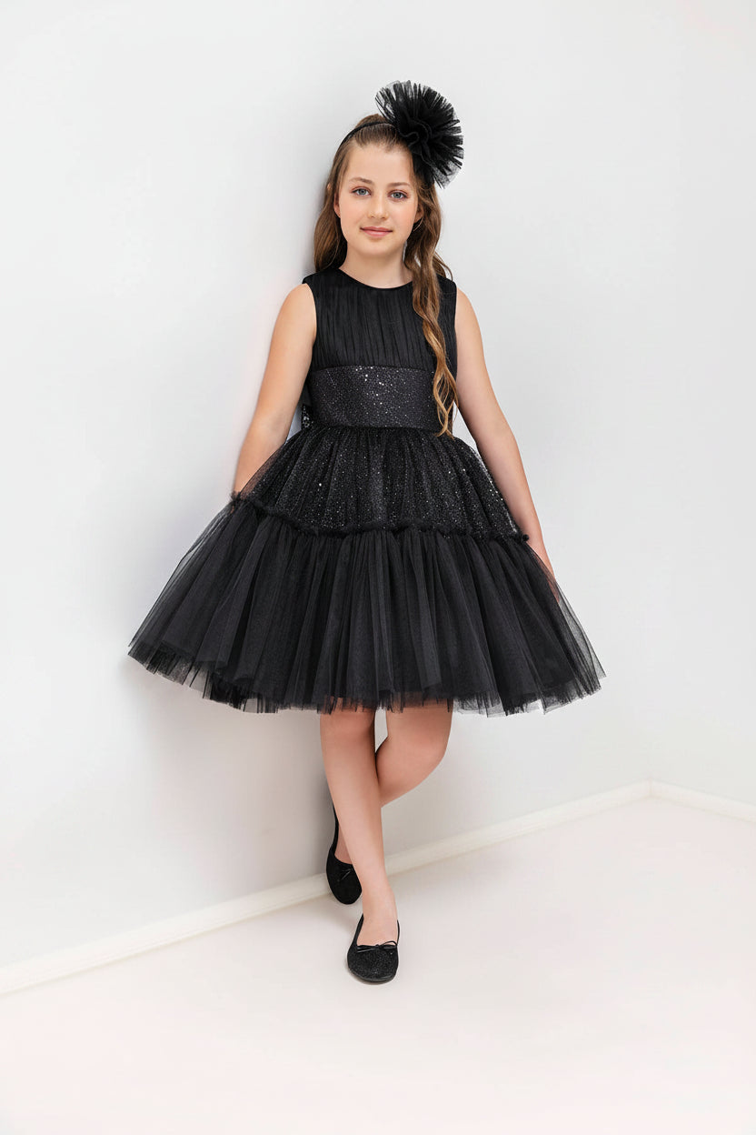Shimmering Sleeveless Black Tutu Dress for Girl
