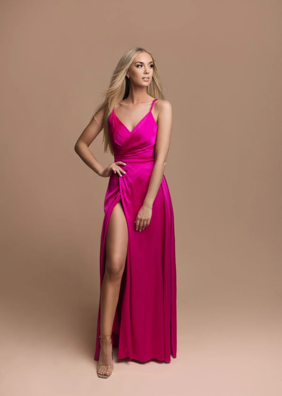 Shop Reiss Fuchsia Satin Dress