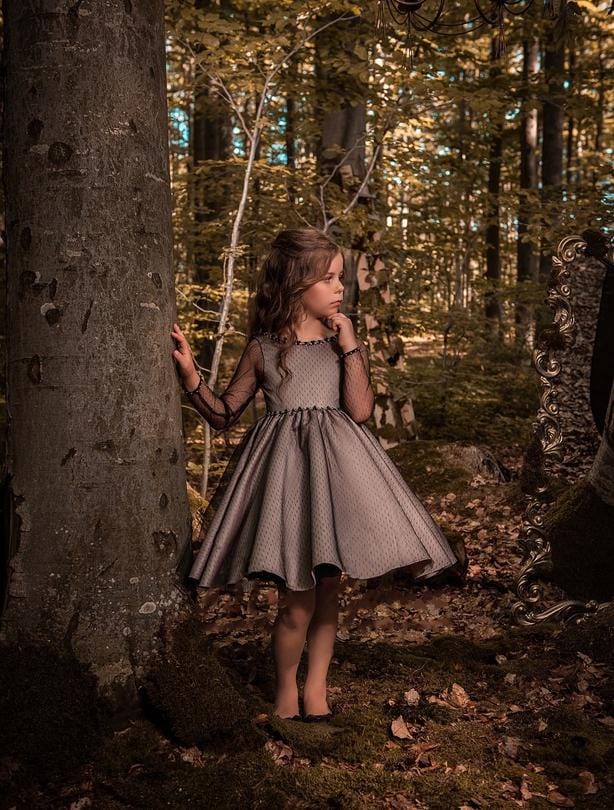 Saskatoon abovetheknee flower girl dress with dot tulle overlay Mia