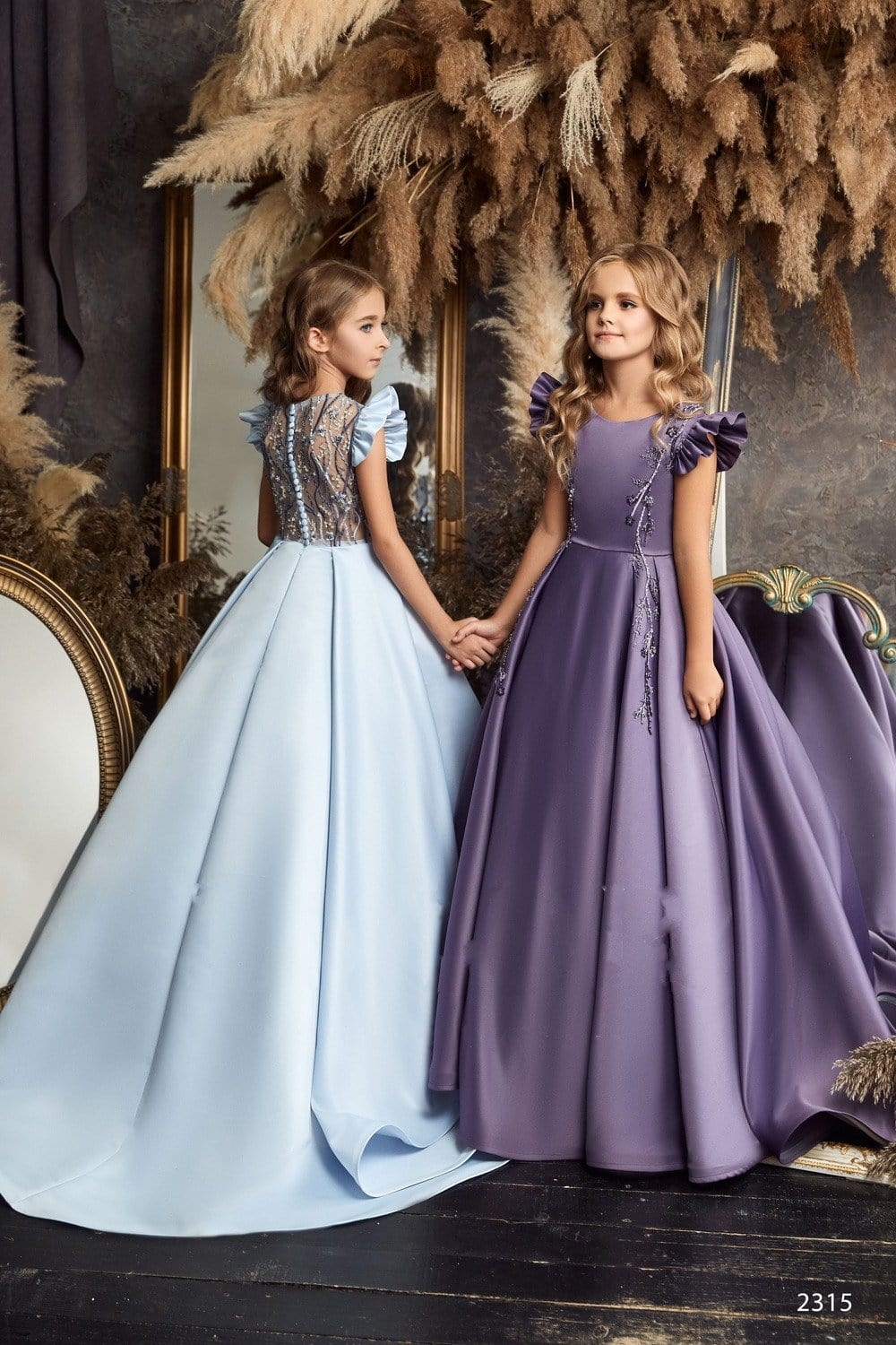 L2315 Light Blue Prom Dress with Flutter Sleeves Custom Size / Purple L2315 Light Blue Prom Dress with Flutter Sleeves Custom Size / Purple