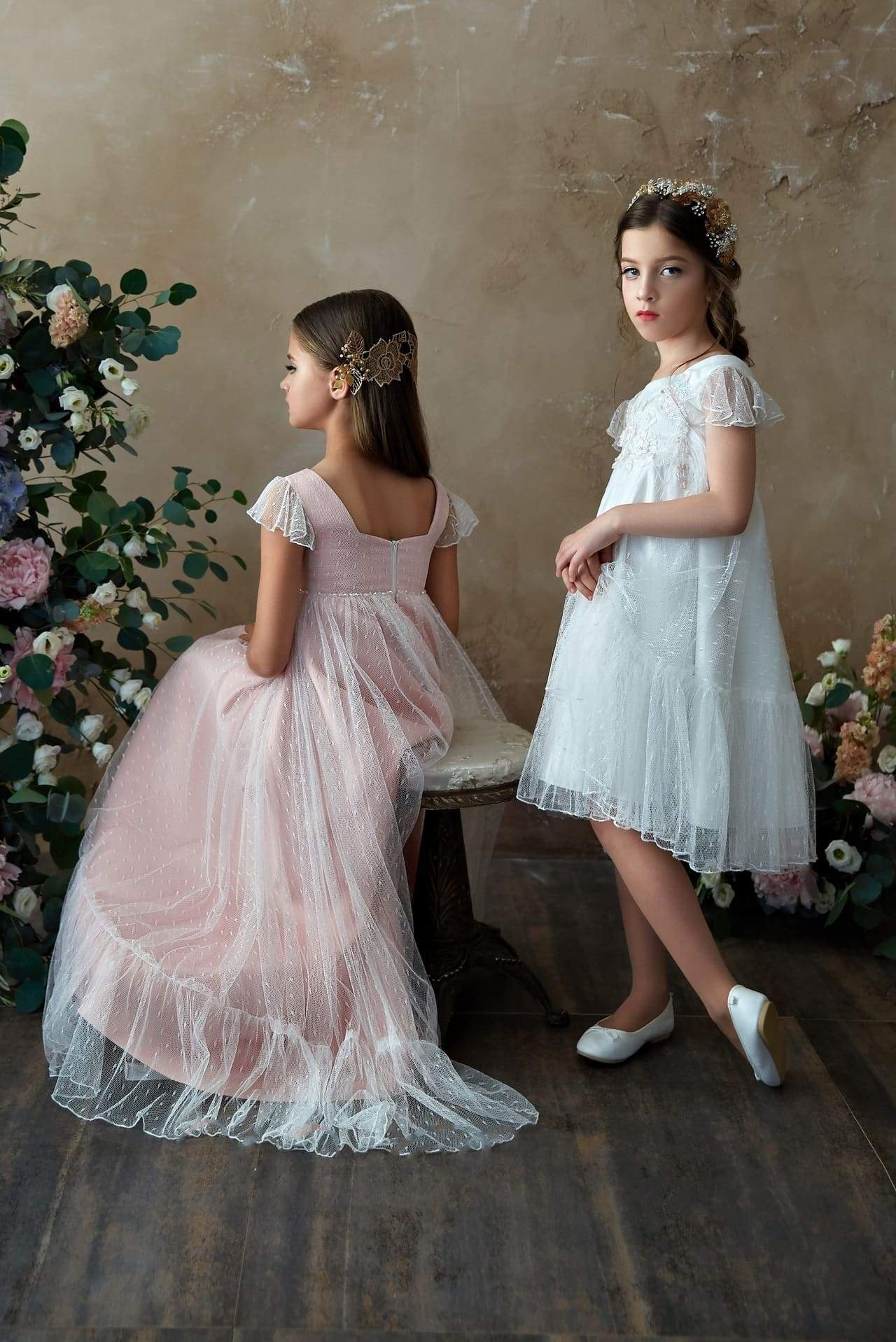 White Lace flower girl dress, Ivory lace flower girl dress, boho