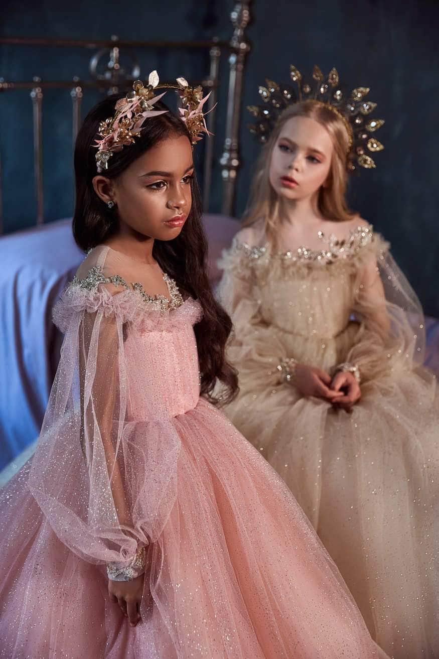 Girls Long Tulle Dress in Blush Pink Pre Order Size 12 Pink