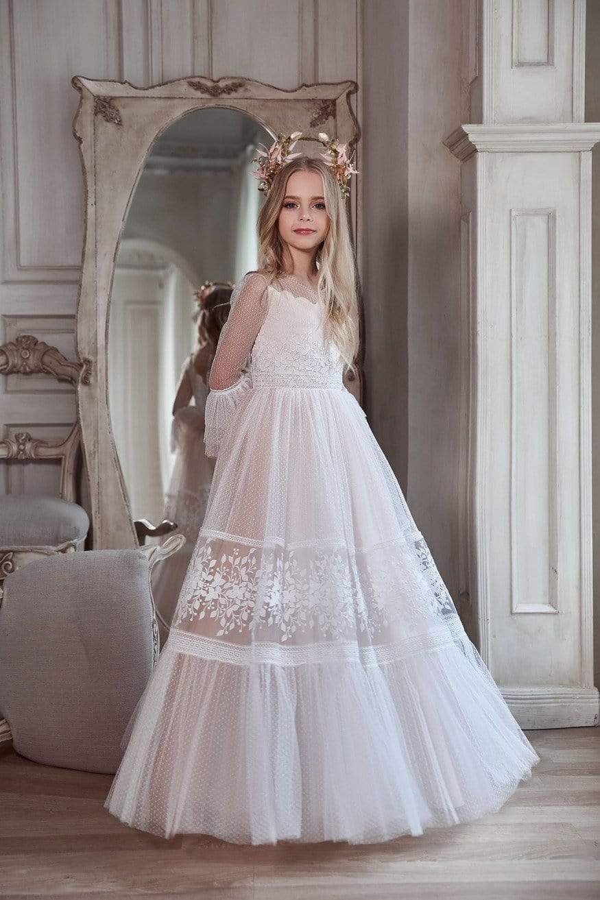 Fit & Flare Communion Dress with Ruffled Sleeves Pre-order Size 3T-4T / Ivory