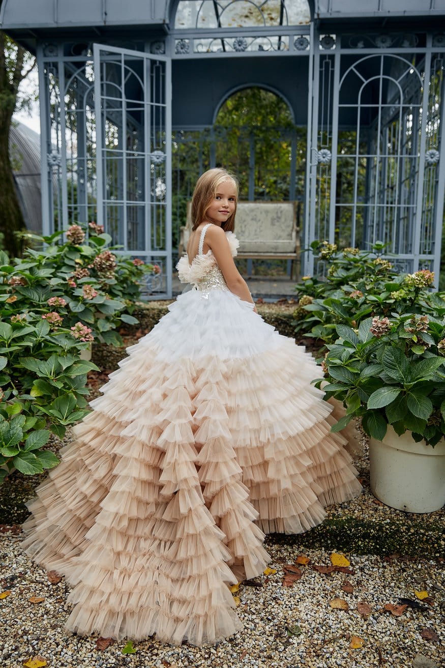 AB034 Ombre Ruffled Flower Girl Dress Pre Order Size 7 8 As Pictured
