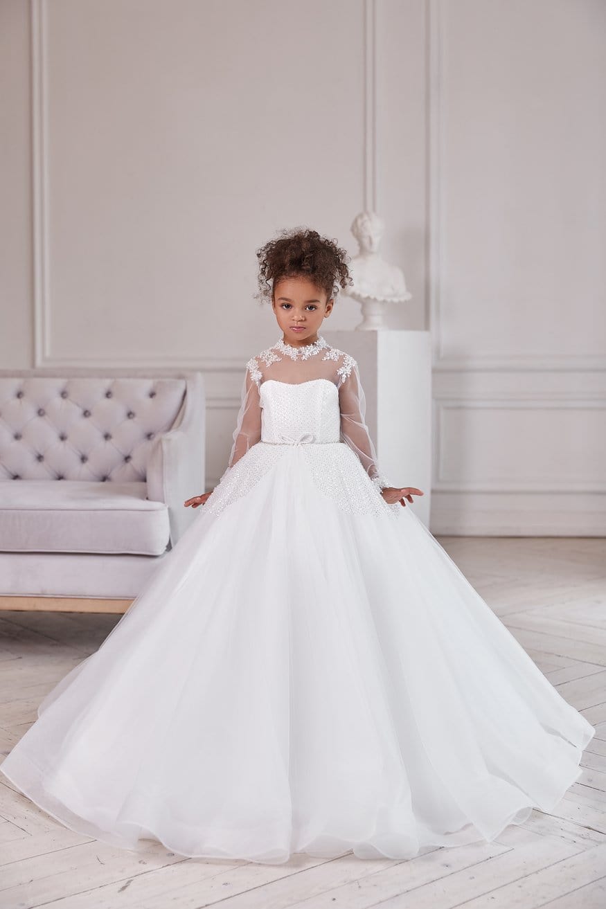Girls Soft White Ballgown with a Sparkly Peplum Size 5T-6 / Off White Girls Soft White Ballgown with a Sparkly Peplum Size 5T-6 / Off White