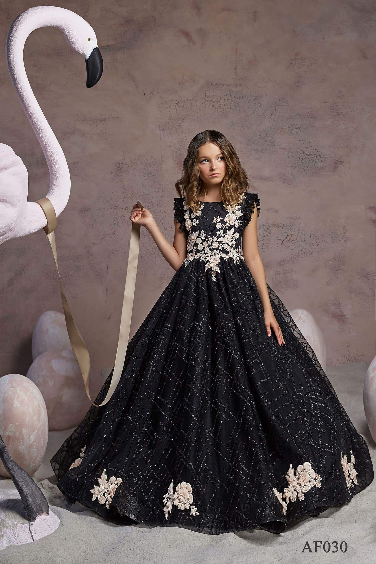 Young Girl's Black Dress with Gold Lace Young Girl's Black Dress with Gold Lace