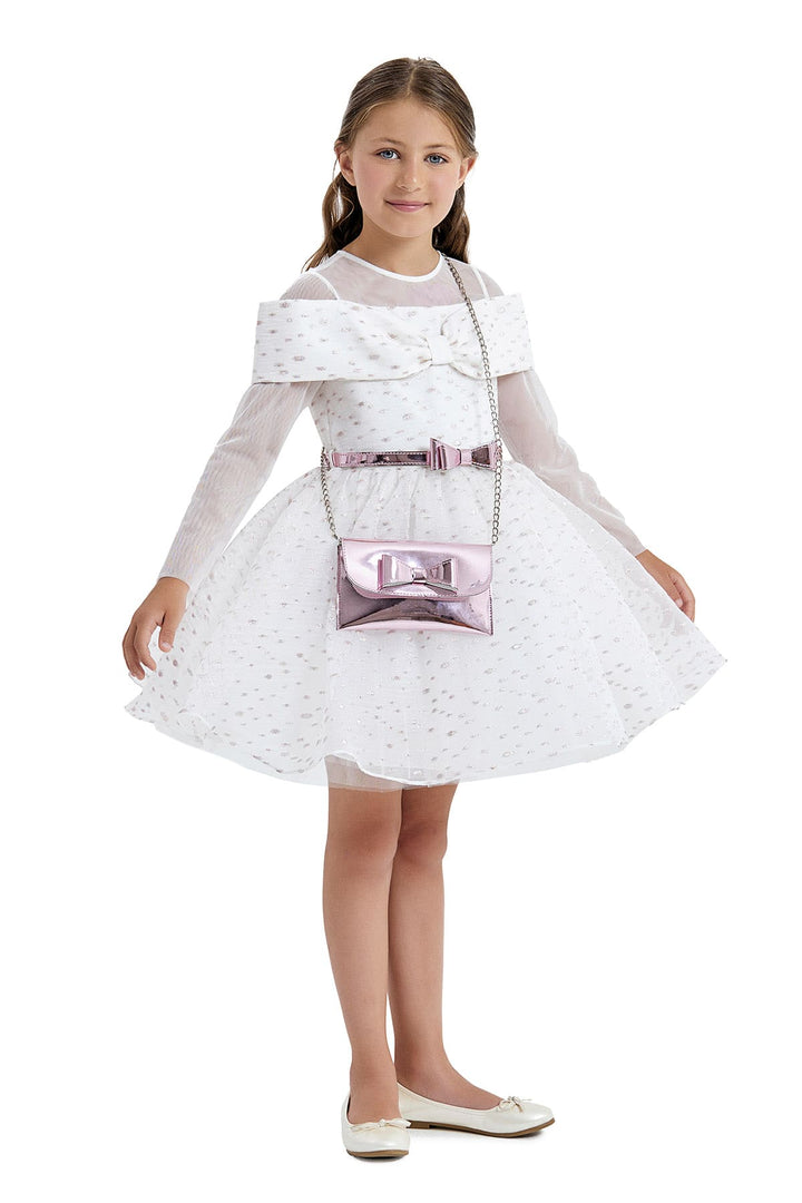 Birthday Dresses: Dasha elegant dress with long sleeves and baguette - Mia Bambina Boutique