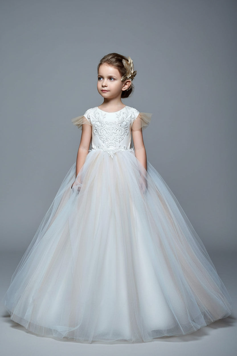 Tulle Flower Girl Dress with Flutter Sleeves
