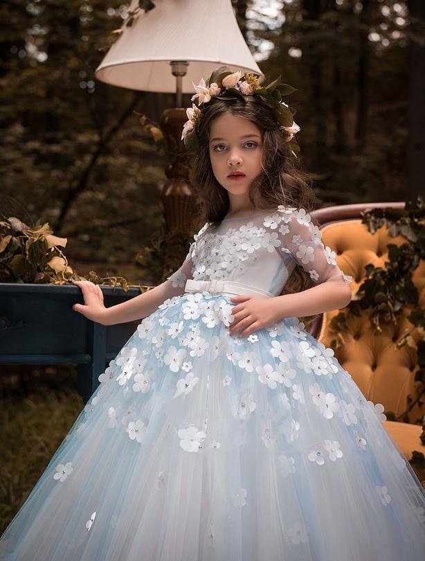 Satin flower girl dress with tulle skirt clearance