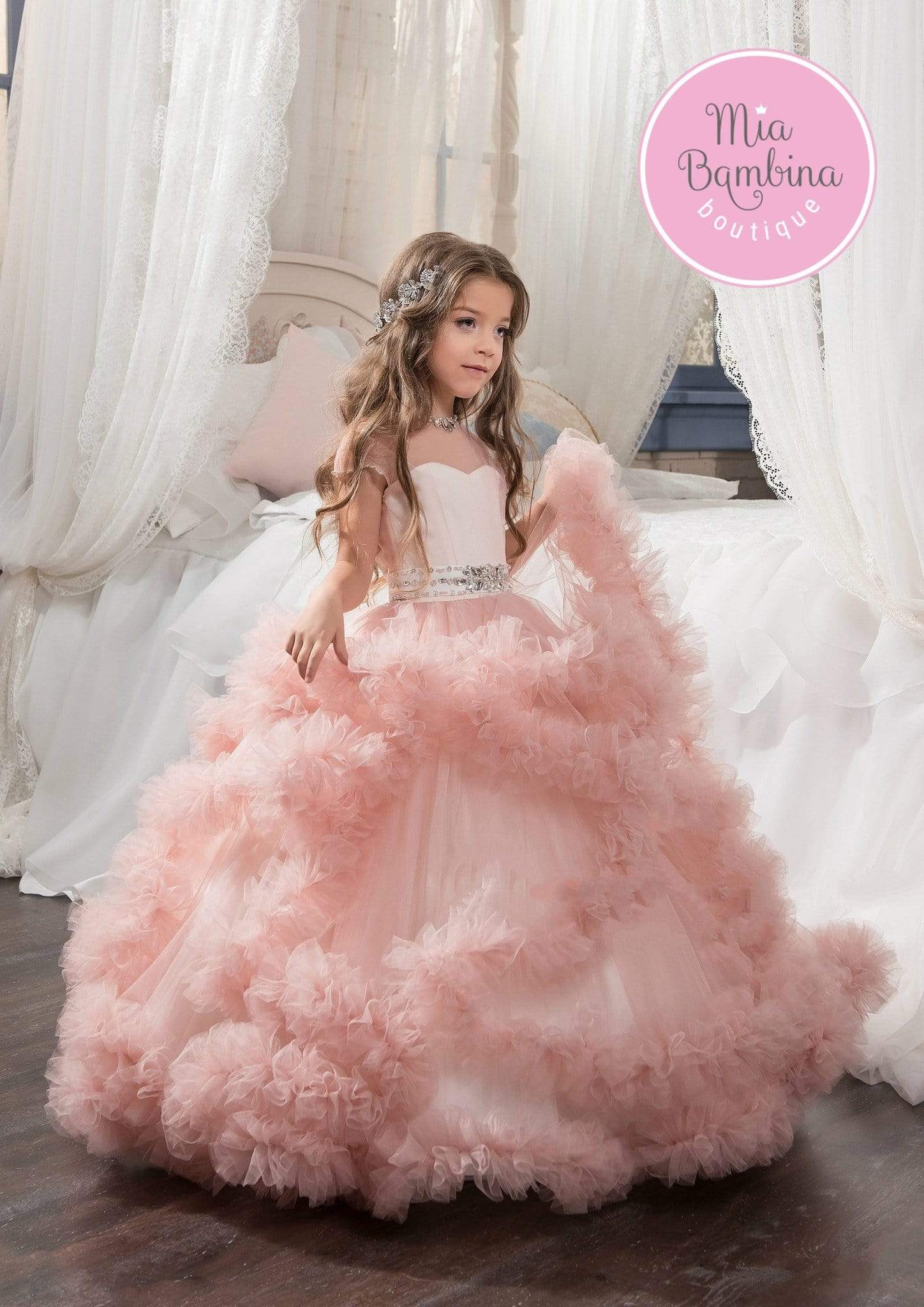 Vegas Ruffled Waterfall Flower Girl Dress Size 9-10 / Purple Vegas Ruffled Waterfall Flower Girl Dress Size 9-10 / Purple