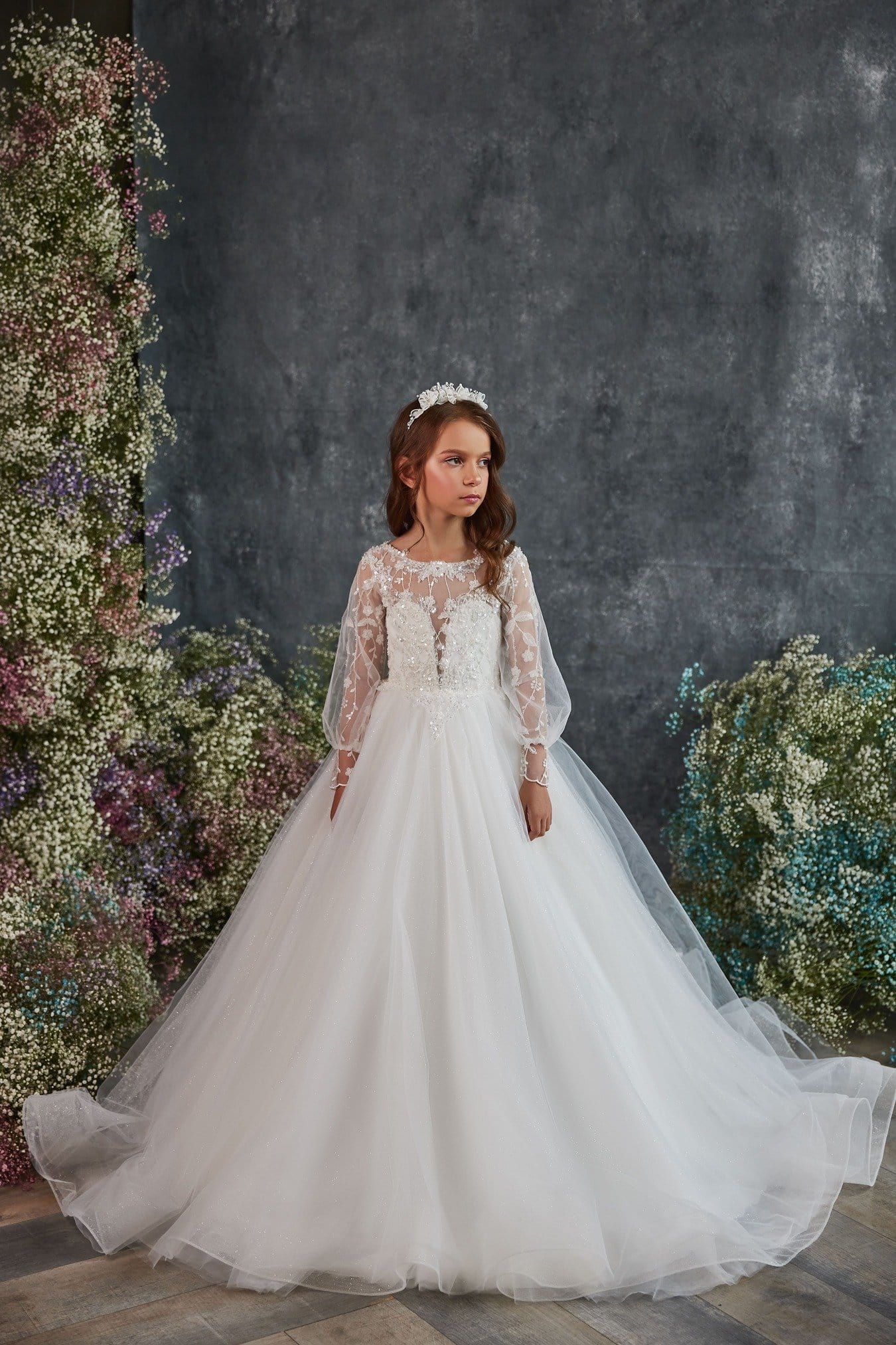 Junior Bridesmaid Long Sleeve Sparkly Ball Gown – Mia Bambina Boutique