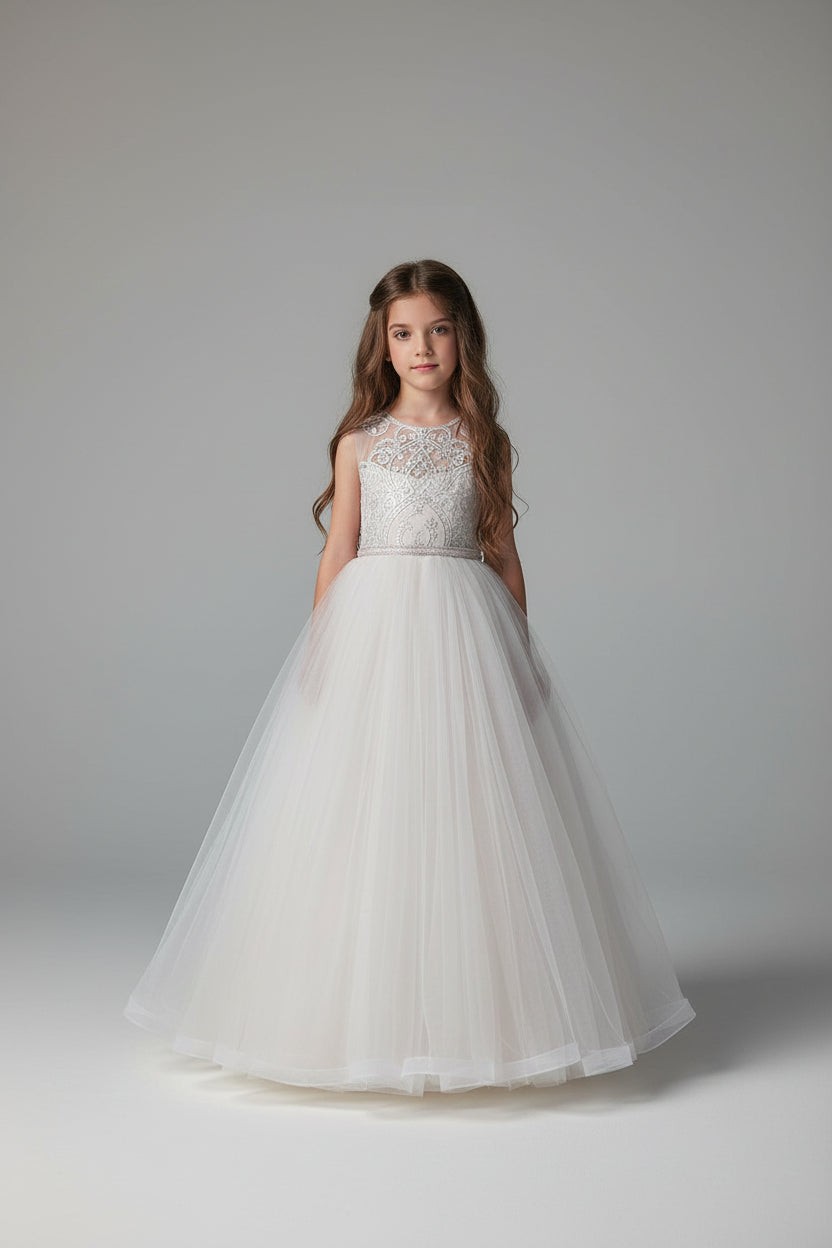 EMILIA Sweet Sleeveless Girls Dress for Communion