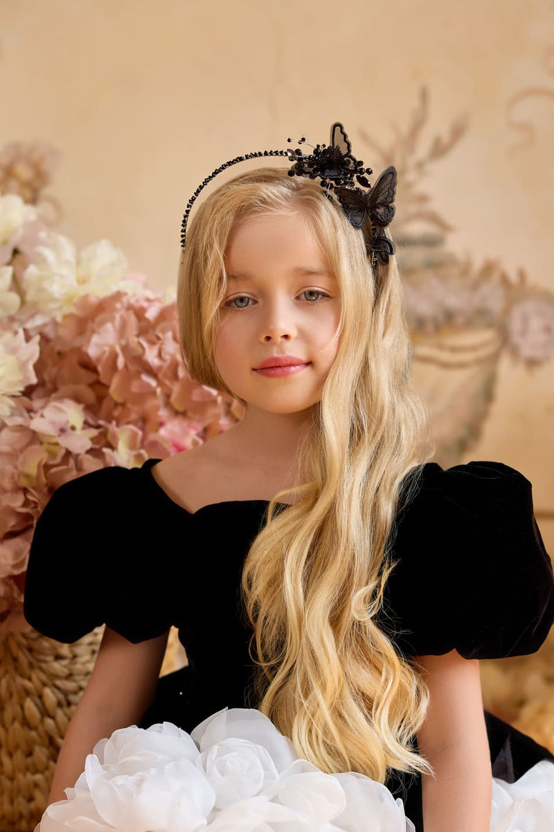 Black Butterfly & Floral Headpiece for Girls | Handmade Party & Special Occasion Hairpiece