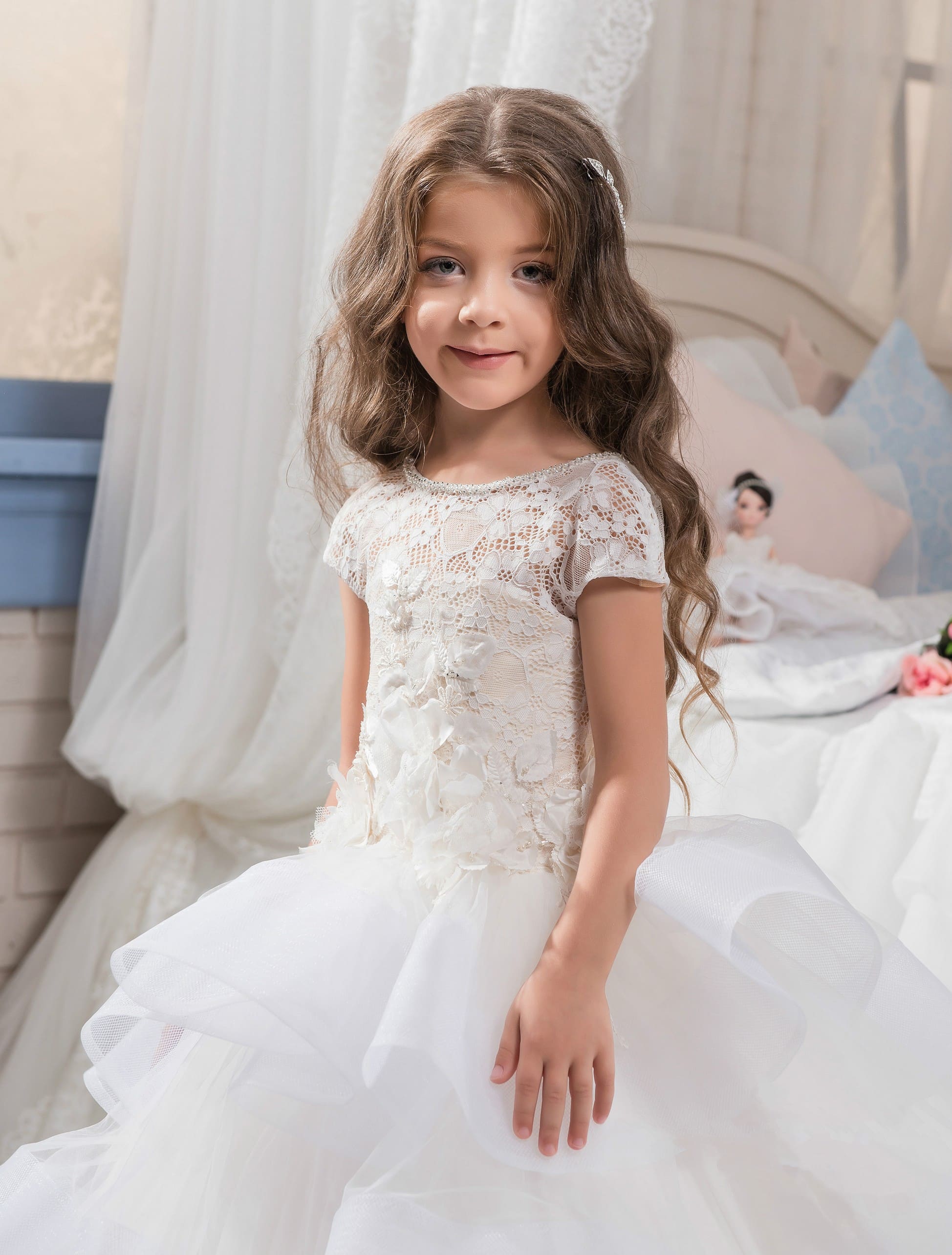 First Communion Dresses: Marcelle White Dress for Communions - Mia Bambina Boutique