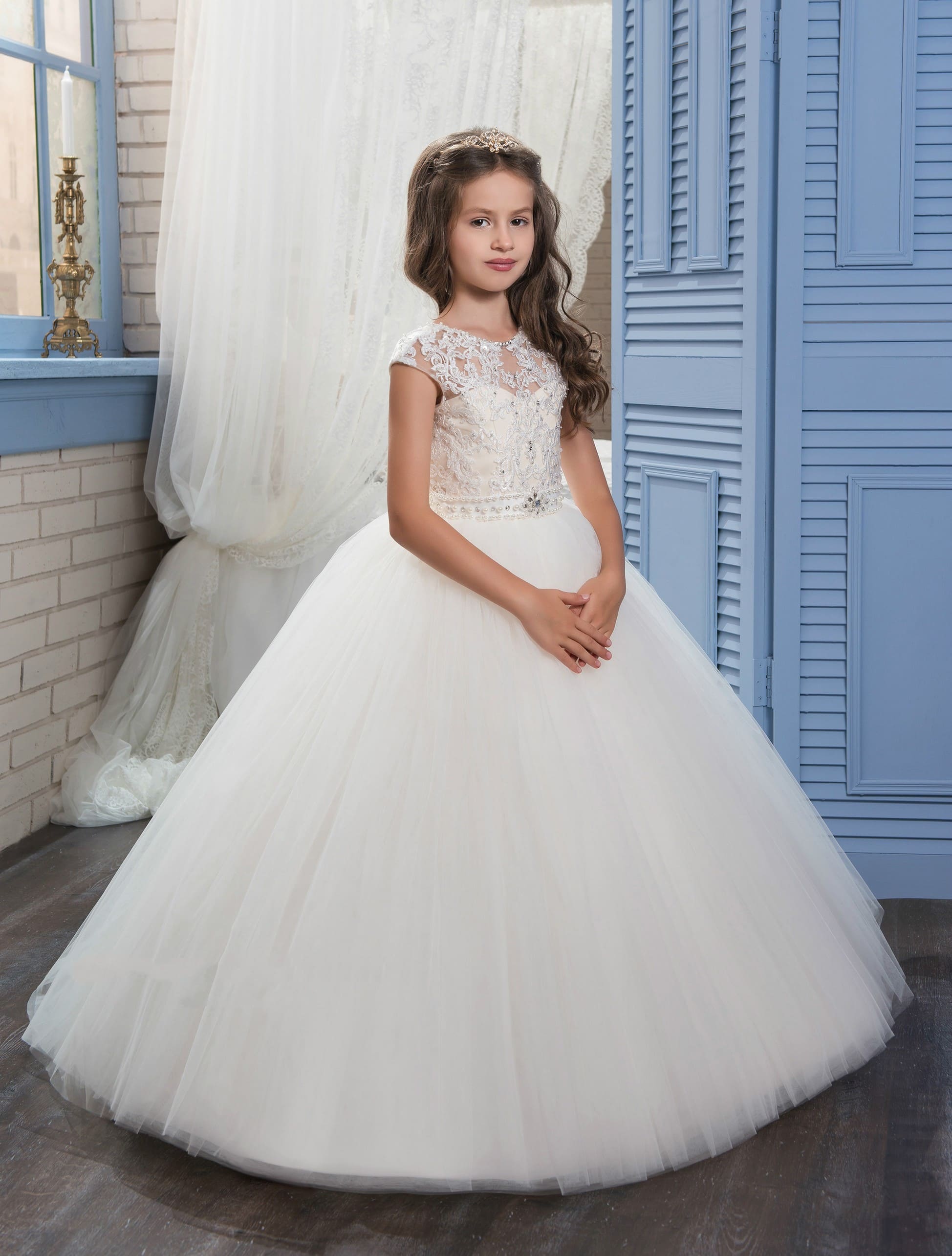 First Communion Dresses: Tulsa Tulle and Lace Communion Dress - Mia Bambina Boutique