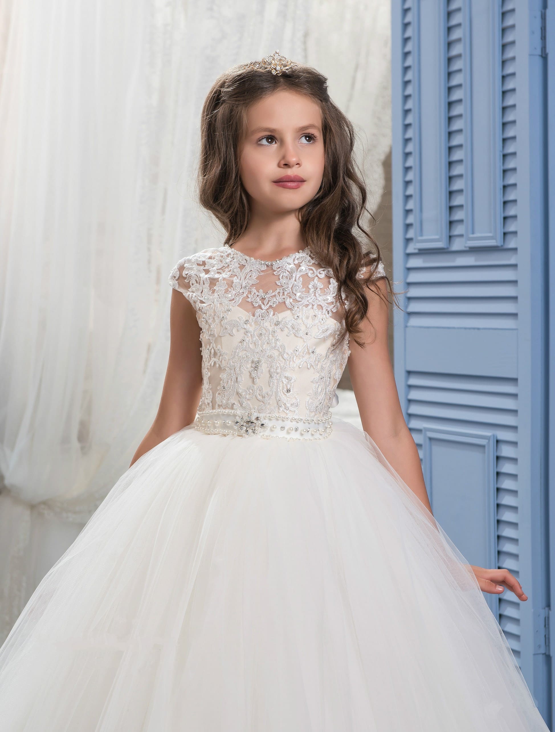 First Communion Dresses: Tulsa Tulle and Lace Communion Dress - Mia Bambina Boutique