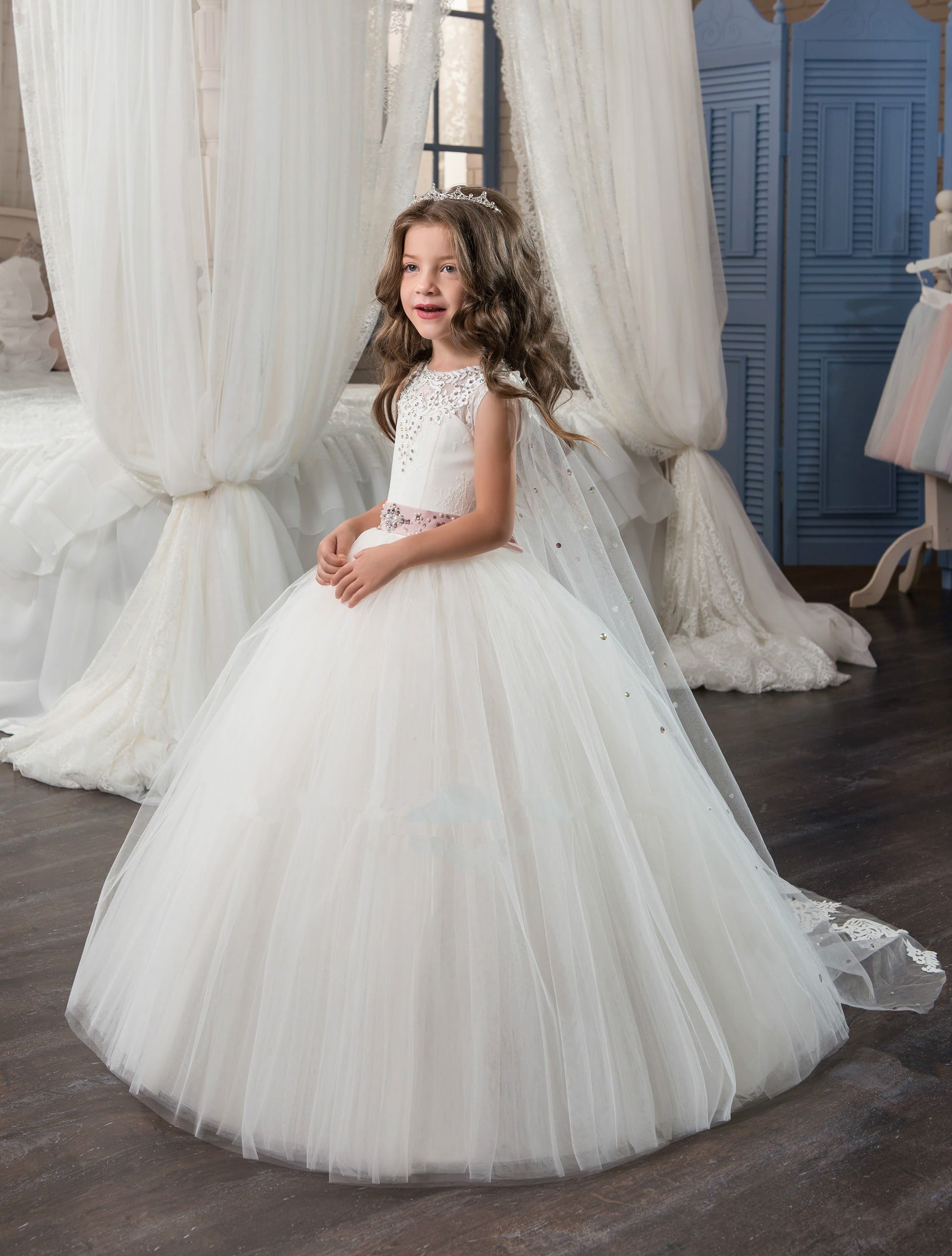 Flower Girl Dresses: Niagara Flower Girl Dress with Cape - Mia Bambina Boutique