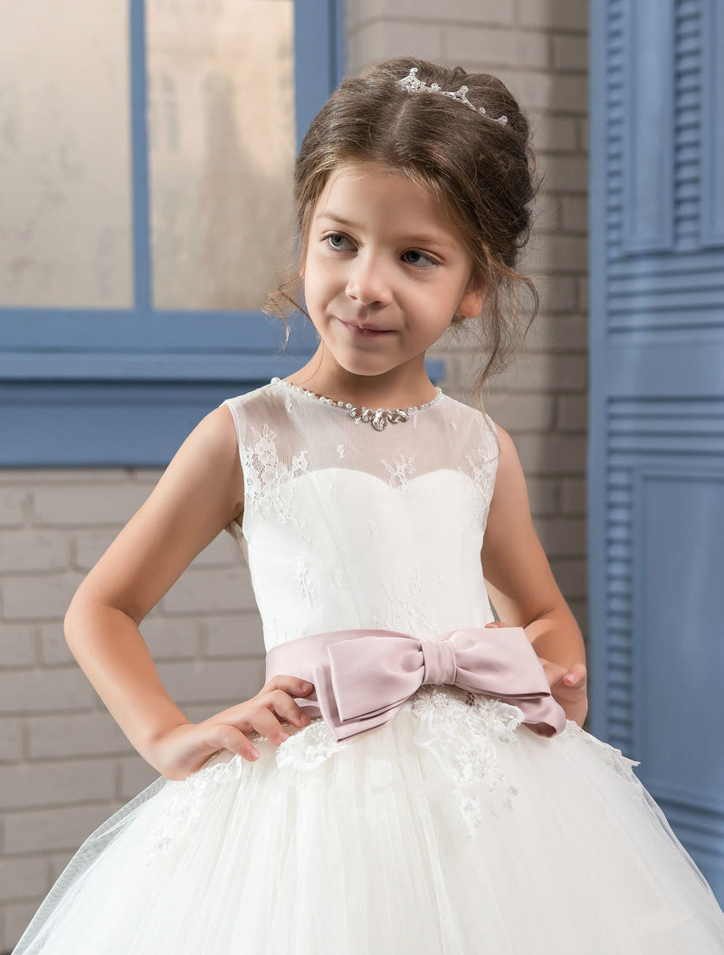 Flower Girl Dress with Pink Bow Sash