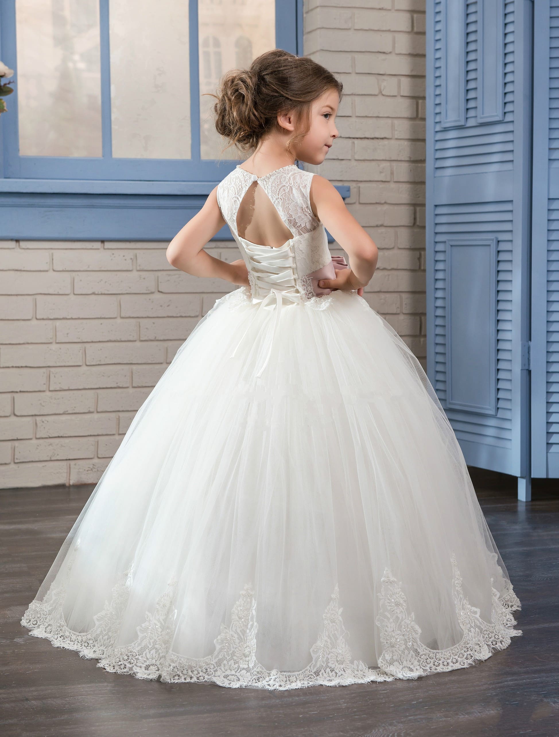 Birthday Dresses: Flower Girl Dress with Pink Bow Sash - Mia Bambina Boutique