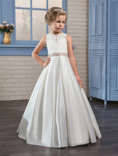 A-line Satin First Communion Dress Custom Size / Ivory