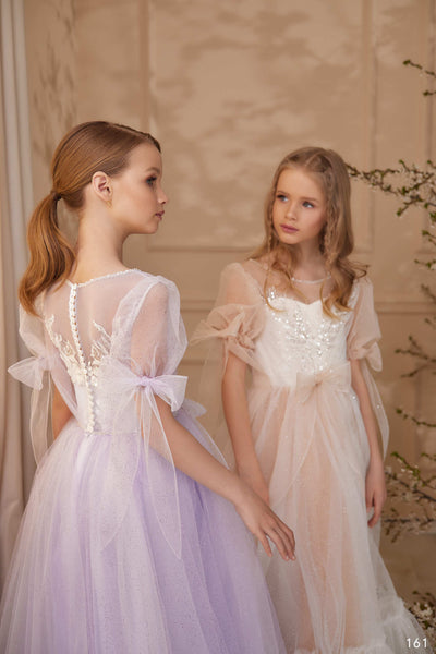 Flower Girls Tulle Dress with Bow sleeves