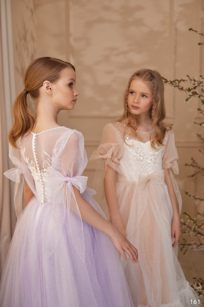 Flower Girls Tulle Dress with Bow sleeves