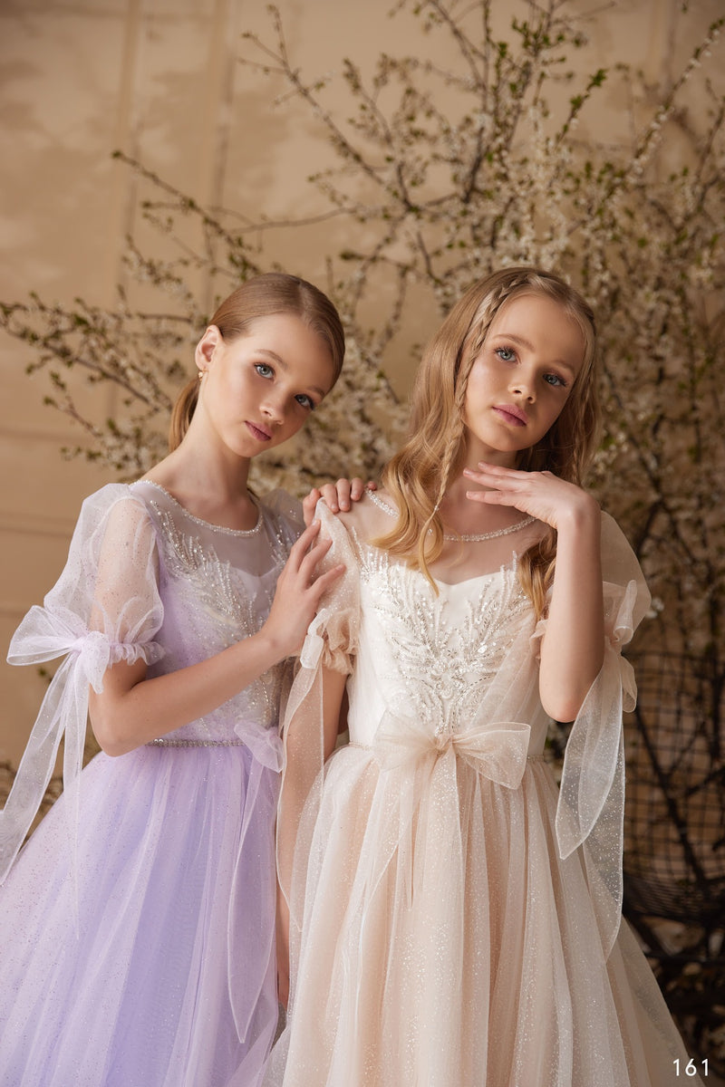 Flower Girls Tulle Dress with Bow sleeves