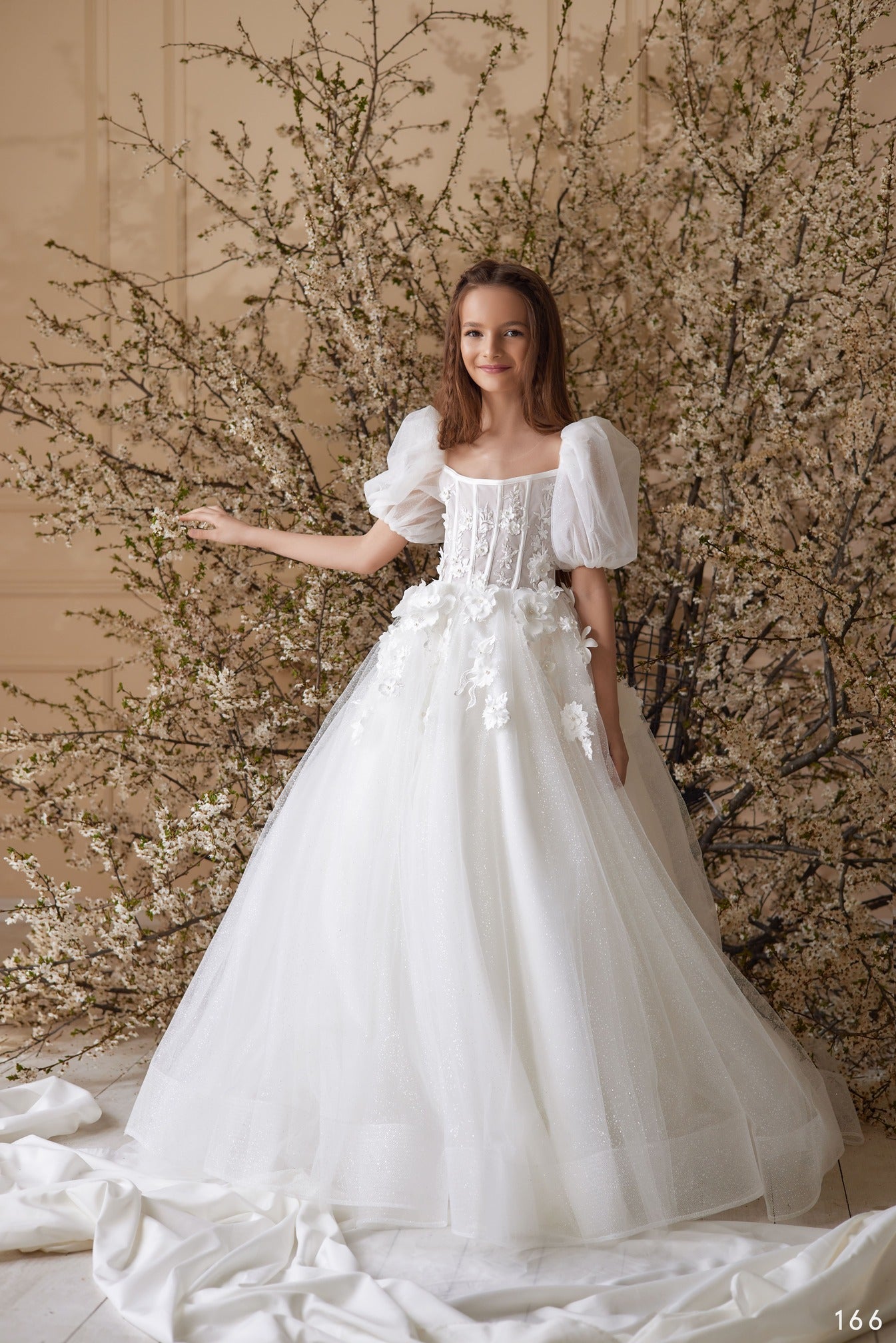 Flower Girl Dresses: Camelia Embroidered Floral Lace Flowergirl Dress - Mia Bambina Boutique