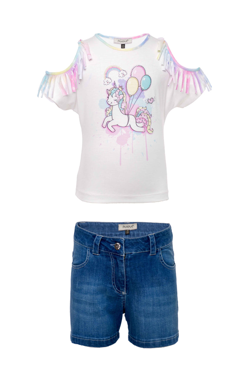 Unicorn Girls Shorts Outfit With T-shirt