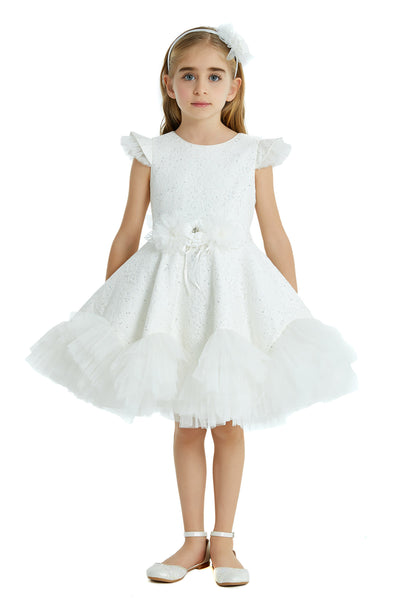 Girls Blush/Ivory Birthday Dress with Ruffles in Sizes 4T-8