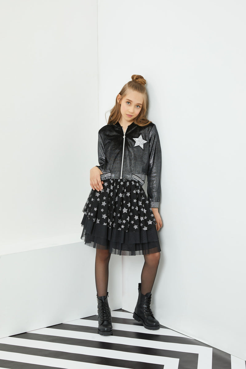 Two Piece Bomber and Skirt Set for teen girl