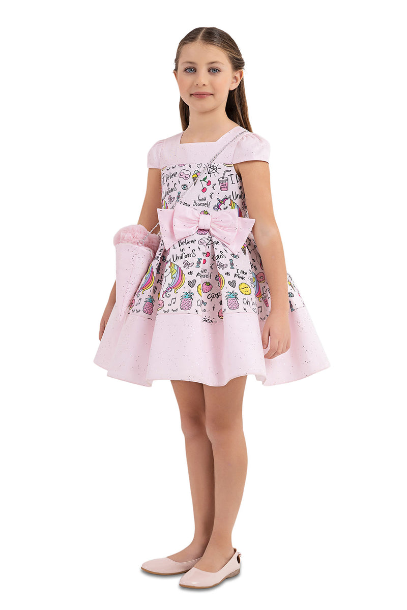 Girls Pink Unicorn Print Summer Dress in Sizes 4T-8