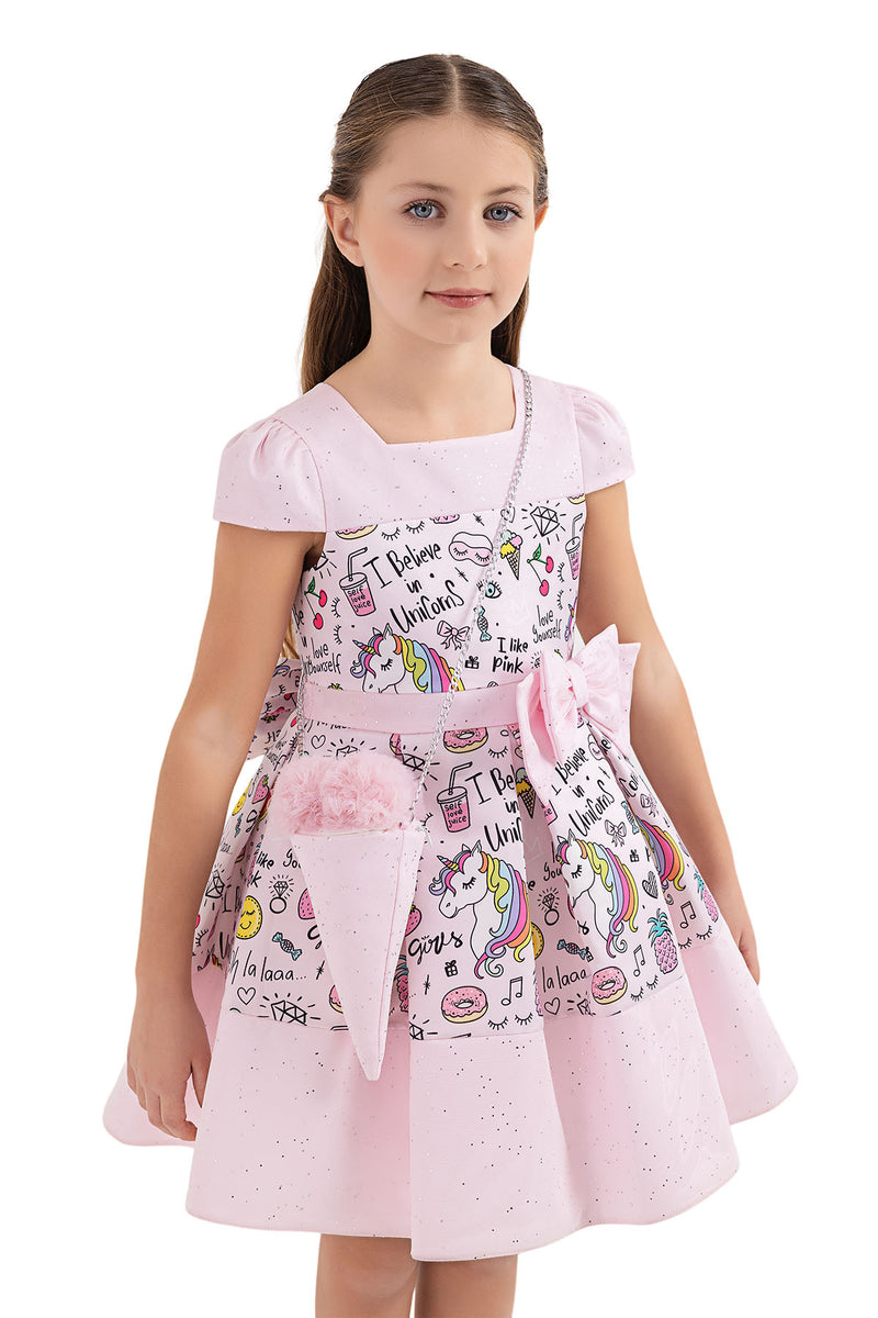 Girls Pink Unicorn Print Summer Dress in Sizes 4T-8