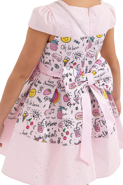 Girls Pink Unicorn Print Summer Dress in Sizes 4T-8