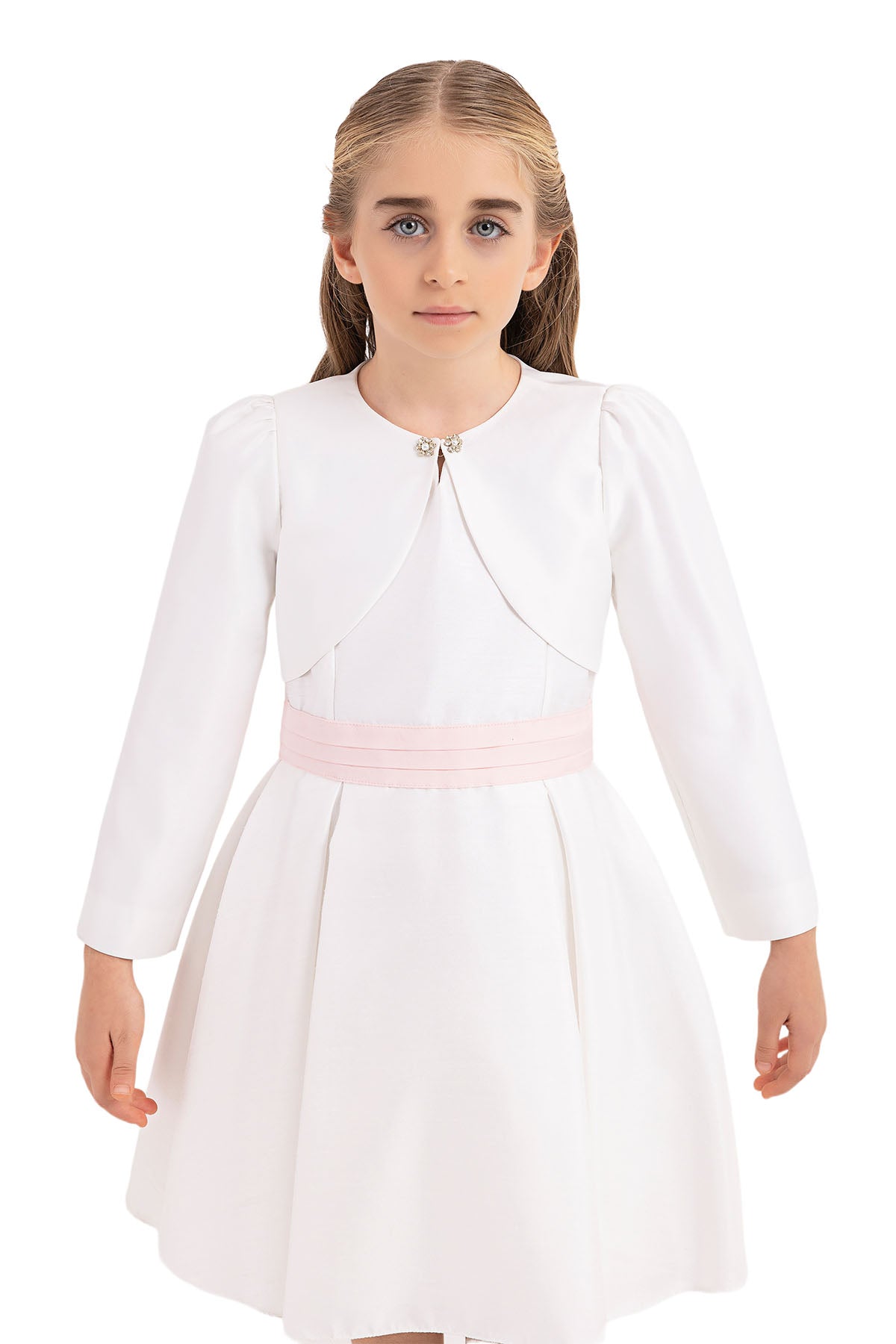Bolero: Girls Bolero Jacket in Ivory with long Sleeves - Mia Bambina Boutique