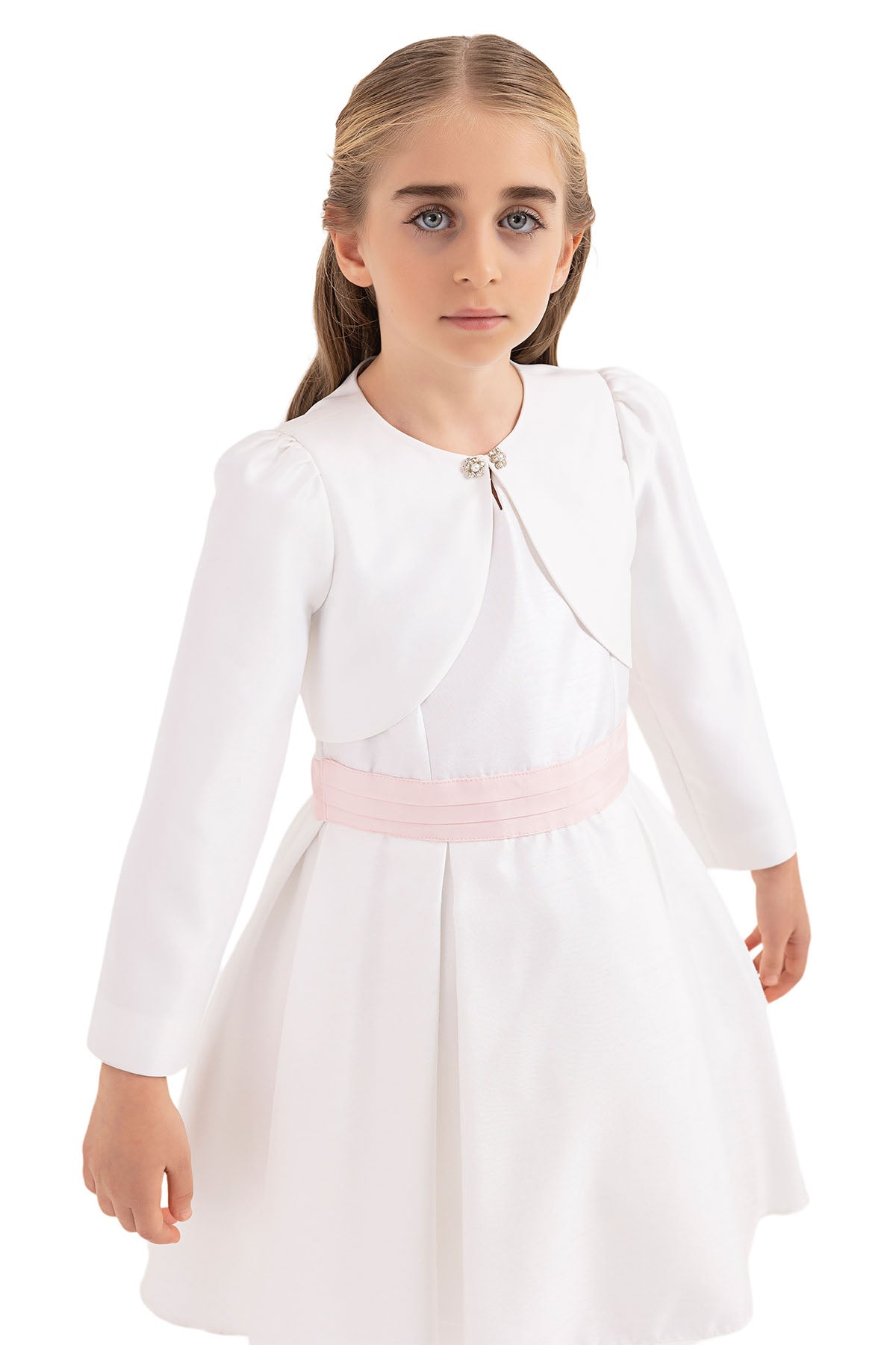 Bolero: Girls Bolero Jacket in Ivory with long Sleeves - Mia Bambina Boutique