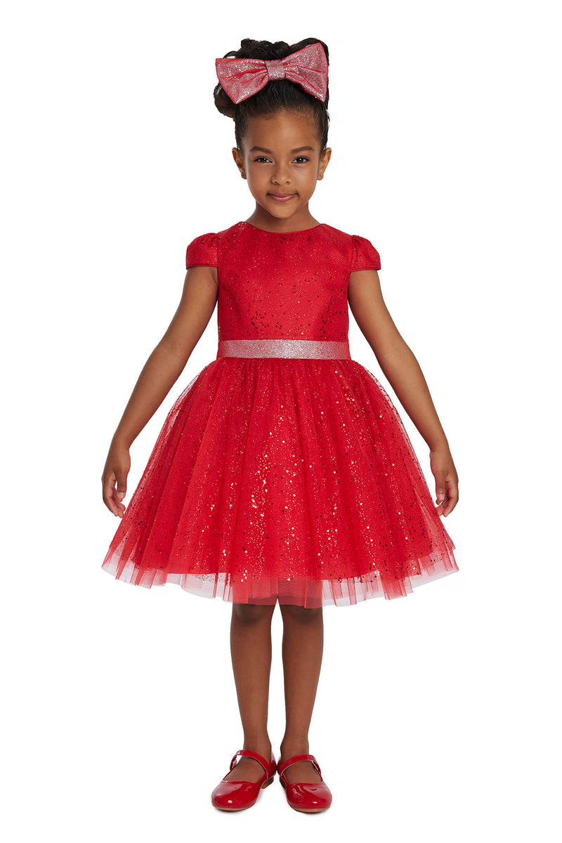 Red Glitter Holiday Dress for Girls