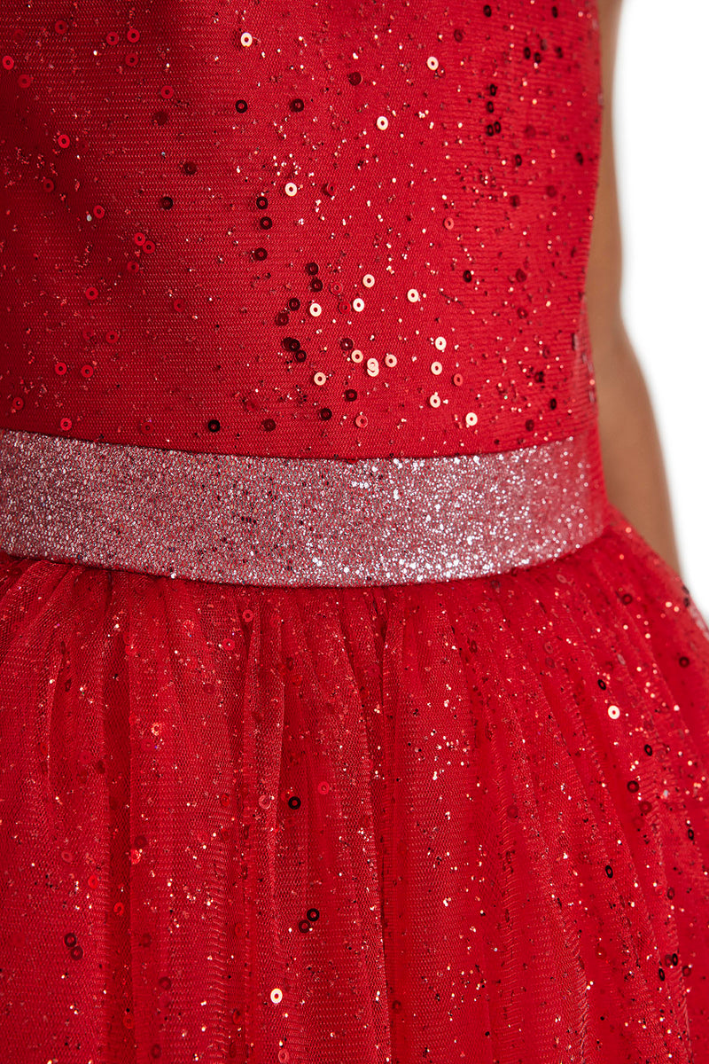 Red Glitter Holiday Dress for Girls