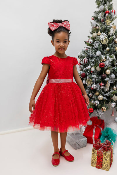 Red Glitter Holiday Dress for Girls