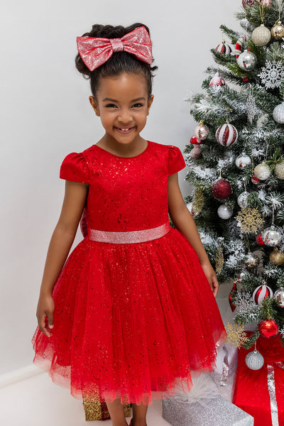 Red Glitter Holiday Dress for Girls