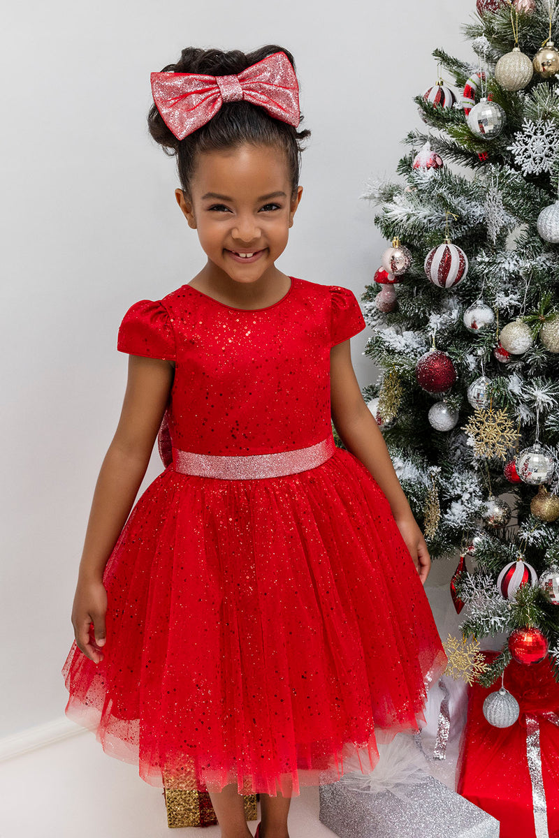 Red Glitter Holiday Dress for Girls Mia Bambina Boutique
